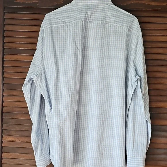 Michael Kors Slim Fit Blue Tan Button Down Dress Shirt Mens Size XL 17-1/2 34-35 - Picture 3 of 13